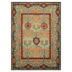 Multi Size Mint Peach Aqua Color Hand Tufted William Morris Wool Arts & Crafts Oriental Rug