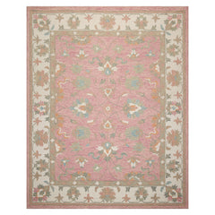 LoomBloom Multi Size Blush Hand Hooked Wool Rug in a Sophisticated Agra Transitional Style