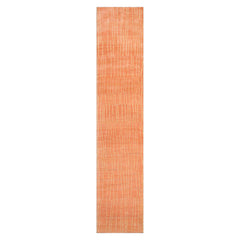 Runner Salmon Beige Color Hand Knotted Striped Wool Contemporary Oriental Rug