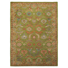 Multi Size Lime Ivory Turquoise Color Hand Tufted William Morris Wool Arts & Crafts Oriental Rug