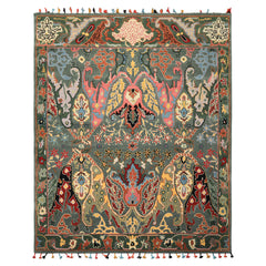 Multi Size Muted Teal Green Ivory Color Hand Tufted Handmade Boho Wool Arts & Crafts Oriental Rug