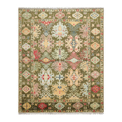 Classic 8'x10' Green Hand Knotted Transitional Wool Oriental Rug