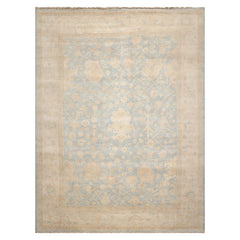 9x12 Light Blue Beige Tan Color Hand Knotted Wool Traditional Oriental Rug