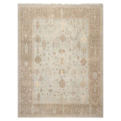 9x12 Sage Taupe Ivory Color Hand Knotted Wool Traditional Oriental Rug