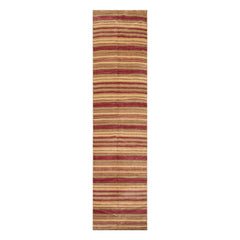 Multiple Sizes Tibetan Hand Knotted Runner with Stripes Rust Wool Modern and Contemporary Rug