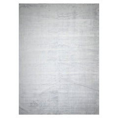 13'7'' x 18'5" Gray Hand Knotted 100% Silk Modern Tibetan Oriental Area Rug