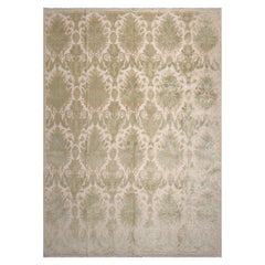 9'10'' x 13'5" Beige Hand Knotted Wool and Silk Contemporary Damask Oriental Area Rug