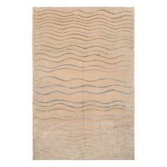LoomBloom 5'10''x8'9" Beige Hand Knotted Wool and Silk Tibetan Contemporary Rug