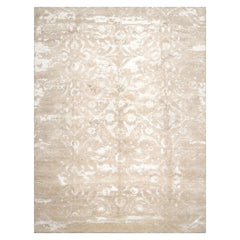 LoomBloom 9'x11'10" Hand Knotted Beige Wool Silk Tibetan Transitional Botanical Oriental Area Rug