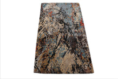 3x5 Beige, Brown, Gray Color Hand Knotted Tibetan Wool Contemporary Oriental Rug