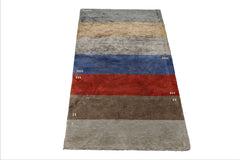 3x5 Gray, Blue, Teracotta Color Hand Knotted Tibetan Wool and Silk Modern Oriental Rug