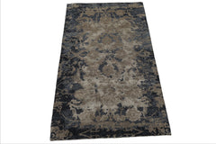 3x5 Gray, Blue, Beige Color Hand Knotted Tibetan Wool and Silk Modern Oriental Rug