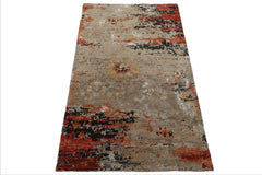 3x5 Gray, Rust, Moss Color Hand Knotted Tibetan Wool and Silk Modern Oriental Rug