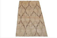 3x5 Tan, Brown, Beige Color Hand Knotted Tibetan Bamboo Silk Modern Oriental Rug