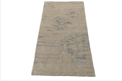 3x5 Gray, Tone on Tone Gray, Color Hand Knotted Tibetan Wool and Silk Modern & Contemporary Oriental Rug