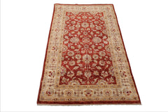 3x5 Rust, Ivory, Beige Color Hand Knotted Peshawar Wool Traditional Oriental Rug