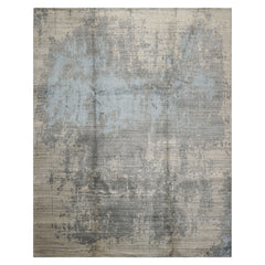 8x10 Beige, Gray, Aqua Color Hand Loomed Sherpa Wool and Bamboo Silk Modern Oriental Rug