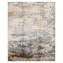8x10 Gray, Ivory, Slate Color Hand Knotted Sherpa Wool and Silk Modern Oriental Rug