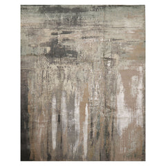 8x10 Beige, Gray, Taupe Color Hand Knotted Sherpa Wool and Silk Modern Oriental Rug