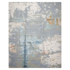 9x12 Blue, Beige, Ivory Color Hand Knotted Sherpa Wool and Silk Modern Oriental Rug