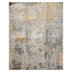 8x10 Beige, Gray, Slate Color Hand Knotted Sherpa Wool and Silk Modern Oriental Rug