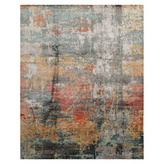 8x10 Gray, Rose, Celadon Color Hand Knotted Sherpa Wool and Silk Modern Oriental Rug