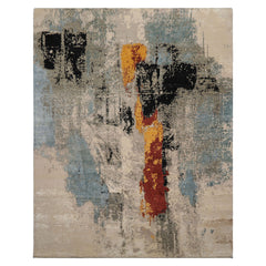 8x10 Beige, Gray, Celadon Color Hand Knotted Sherpa Wool and Silk Modern Oriental Rug