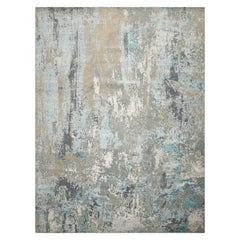9x12 Gray, Beige, Aqua Color Hand Knotted Sherpa Wool and Silk Modern Oriental Rug