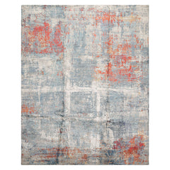 8x10 Ivory, Slate, Burnt Orange Color Hand Knotted Sherpa Wool and Silk Modern Oriental Rug