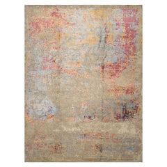 9x12 Beige, Blue, Gray Color Hand Knotted Sherpa Wool and Silk Modern Oriental Rug