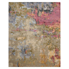 8x10 Beige, Mint, Ivory Color Hand Knotted Sherpa Wool and Silk Modern Oriental Rug