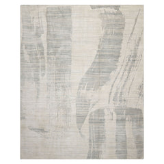 8x10 Ivory, Gray, Beige Color Hand Loomed Sherpa Wool and Silk Modern Oriental Rug