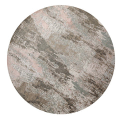Round Ivory, Gray, Sea Form Color Hand Knotted Sherpa Wool and Silk Modern Oriental Rug