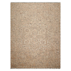 9x12 Tan, Beige, Gray Color Hand Knotted Embossed Look Wool and Silk Transitional Oriental Rug