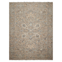 9x12 Beige, Tan, Brown Color Hand Knotted Embossed Look Wool and Silk Transitional Oriental Rug