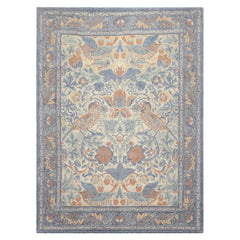 Multi Size Ivory Blue Aqua Color Hand Hooked William Morris Wool Traditional Oriental Rug
