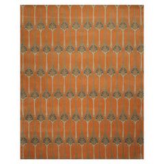 8x10 Orange, Moss, Beige Color Hand Tufted All-Over Wool Transitional Oriental Rug