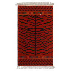 3x5 Burnt Orange, Charcoal, Gold Color Hand Knotted Animal Print Wool Art Deco Oriental Rug