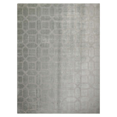 9x12 Tone on Tone Gray, , Color Hand Knotted Ribbed Bamboo Silk Modern Oriental Rug