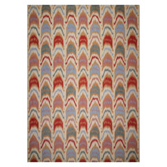 10x14 Ivory, Blue, Orange Color Hand Woven Flatweave Wool Contemporary Oriental Rug