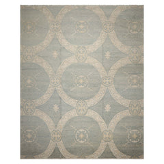 12x15 Ivory, Sea Foam, Color Hand Knotted All-Over Wool Transitional Oriental Rug