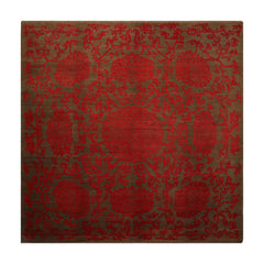 Square Brown, Coral, Color Hand Knotted Floral Wool Transitional Oriental Rug