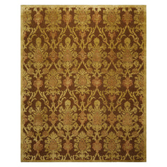 8x10 Brown, Gold, Rust Color Hand Knotted Tibetan Wool and Silk Transitional Oriental Rug