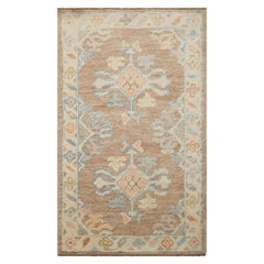3x5 Ivory, Blush, Blue Color Hand Knotted Turkish Wool Arts & Crafts/Mission Oriental Rug