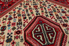 2x4 Ivory, Red, Charcoal Color Hand Knotted Abadeh Wool Traditional Oriental Rug