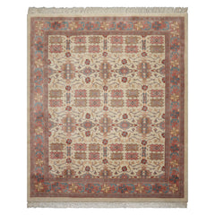 8x10 Ivory, Rose, Taupe Color Hand Knotted Jahan Wool Traditional Oriental Rug