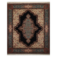 8x10 Midnight Blue, Ivory, Teal Color Hand Knotted Pak Persian Kerman Wool Traditional Oriental Rug