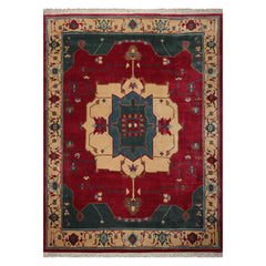9x12 Ruby, Red, Ivory Color Hand Knotted Tibetan Wool Arts & Crafts Oriental Rug