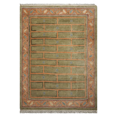 8x11 Mint, Peach, Aubergine Color Hand Knotted Tibetan Wool Arts & Crafts Oriental Rug