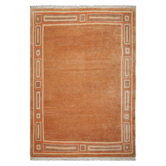 8x10 Peach, Ivory, Coral Color Hand Knotted Tibetan Wool Modern & Contemporary Oriental Rug